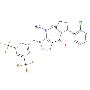 Pyrrolidine,1-[[1-[[3,5-bis(trifluoromethyl)phenyl]methyl]-5-(dimethylamino)-1H-1,2,3-triazol-4-yl]carbonyl]-2-(2-chlorophenyl)-, (2R)- molecular structure