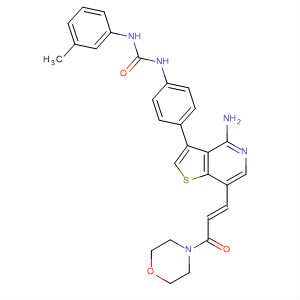 Morpholine,4-[(2E)-3-[4-amino-3-[4-[[[(3-methylphenyl)amino]carbonyl]amino]phenyl]thieno[3,2-c]pyridin-7-yl]-1-oxo-2-propenyl]- molecular structure