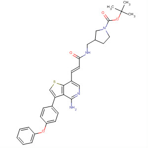 1-Pyrrolidinecarboxylic acid,3-[[[(2E)-3-[4-amino-3-(4-phenoxyphenyl)thieno[3,2-c]pyridin-7-yl]-1-oxo-2-propenyl]amino]methyl]-, 1,1-dimethylethyl ester molecular structure