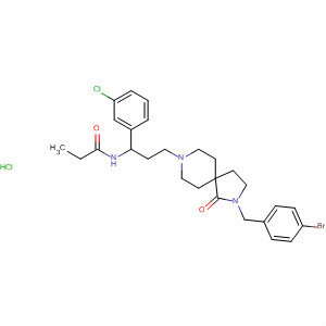 Propanamide,N-[3-[2-[(4-bromophenyl)methyl]-1-oxo-2,8-diazaspiro[4.5]dec-8-yl]-1-(3-chlorophenyl)propyl]-, monohydrochloride molecular structure