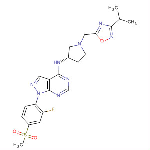 1H-Pyrazolo[3,4-d]pyrimidin-4-amine,1-[2-fluoro-4-(methylsulfonyl)phenyl]-N-[(3S)-1-[[3-(1-methylethyl)-1,2,4-oxadiazol-5-yl]methyl]-3-pyrrolidinyl]- molecular structure