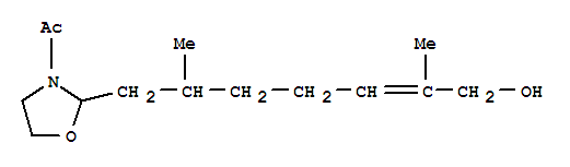 (2E)-7-(3-acetyl-1,3-oxazolidin-2-yl)-2,6-dimethylhept-2-en-1-ol molecular structure