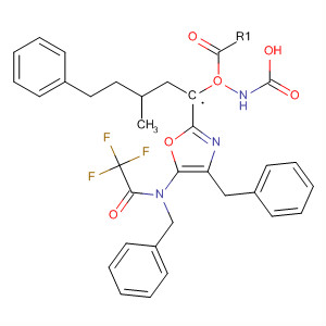 Carbamic acid,[3-methyl-1-[4-(phenylmethyl)-5-[(phenylmethyl)(trifluoroacetyl)amino]-2-oxazolyl]butyl]-, phenylmethyl ester, (S)- molecular structure