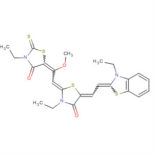 4-Thiazolidinone,3-ethyl-5-[(3-ethyl-2(3H)-benzothiazolylidene)ethylidene]-2-[2-(3-ethyl-4-oxo-2-thioxo-5-thiazolidinylidene)-2-methoxyethylidene]- molecular structure
