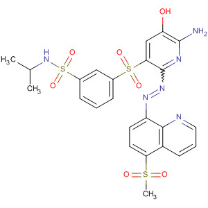 Benzenesulfonamide,3-[[6-amino-5-hydroxy-2-[[5-(methylsulfonyl)-8-quinolinyl]azo]-3-pyridinyl]sulfonyl]-N-(1-methylethyl)- molecular structure