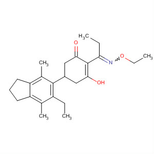 2-Cyclohexen-1-one,2-[1-(ethoxyimino)propyl]-5-(6-ethyl-2,3-dihydro-4,7-dimethyl-1H-inden-5-yl)-3-hydroxy- molecular structure