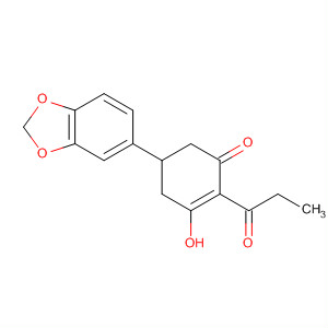 2-Cyclohexen-1-one,5-(1,3-benzodioxol-5-yl)-3-hydroxy-2-(1-oxopropyl)- molecular structure