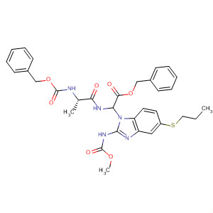 Glycine,2-[2-[(methoxycarbonyl)amino]-5-(propylthio)-1H-benzimidazol-1-yl]-N-[N-[(phenylmethoxy)carbonyl]-L-alanyl]-, phenylmethyl ester molecular structure