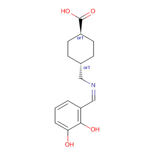Cyclohexanecarboxylic acid,4-[[(E)-((2,3-dihydroxyphenyl)methylene)amino]methyl]-, trans- molecular structure