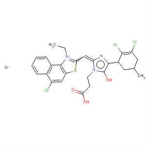 Naphtho[1,2-d]thiazolium,2-[[1-(2-carboxyethyl)-5,6-dichloro-1,3-dihydro-3-methyl-2H-benzimidazol-2-ylidene]methyl]-5-chloro-1-ethyl-, bromide molecular structure