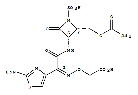 Acetic acid, [[[2-[[2-[[(aminocarbonyl)oxy]methyl]-4-oxo-1-sulfo-3-azetidinyl]amino]-1-(2-amino-4-thiazolyl)-2-oxoethylidene]amino]oxy]-, [2α,3α(Z)]- molecular structure